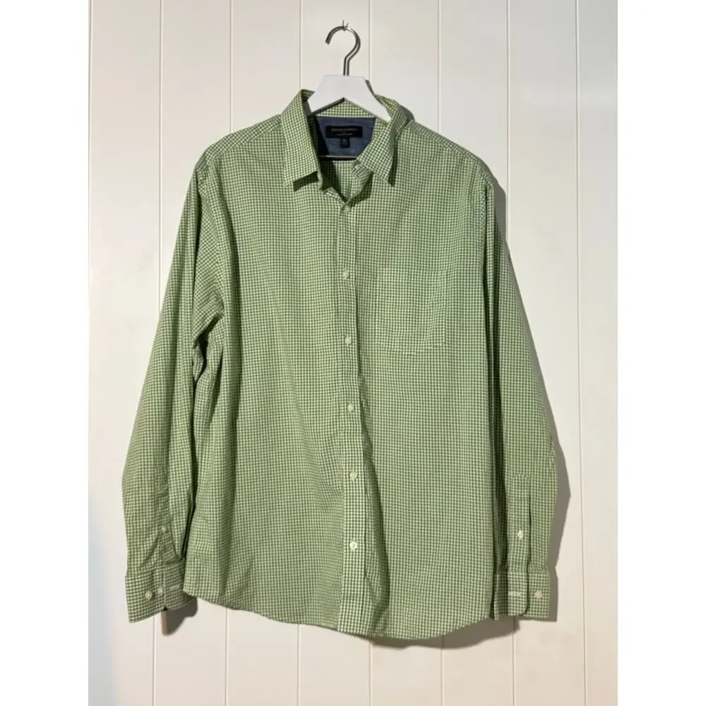 Banana Republic Slim Fit Gingham Button Shirt Green White Cotton XL
